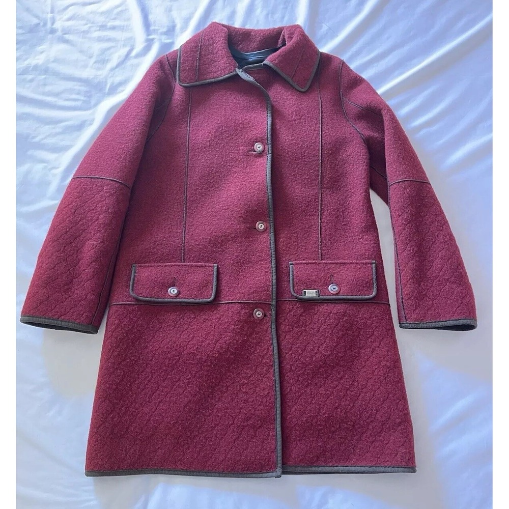 VTG Epsilon Canadian Women XS Wool Burgundy Long Jacket Overcoat Lined Winter